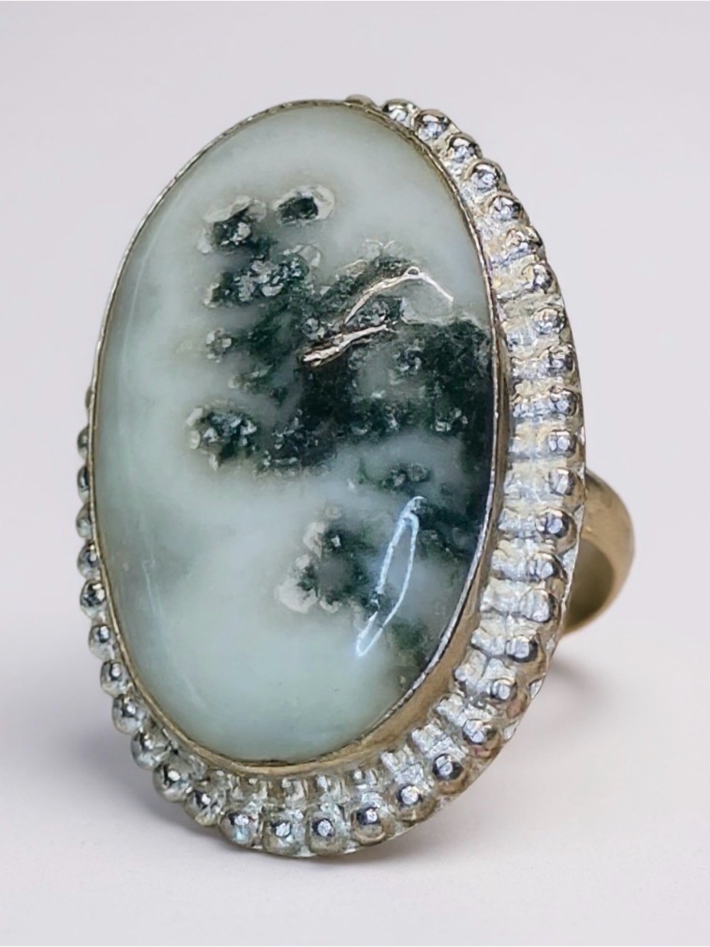 Vintage Navajo Moss Agate 925 Ring- Size 7.5- EUC- Sterling Native American